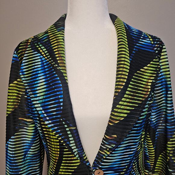 Joseph Ribkoff Blazer Size 8 Tropical Palm Print Sheer Art to Wear Career Jacket - Picture 2 of 15